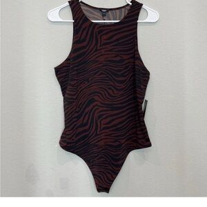 Express women’s  Bodysuit in Black and burgundy Zebra Print size small